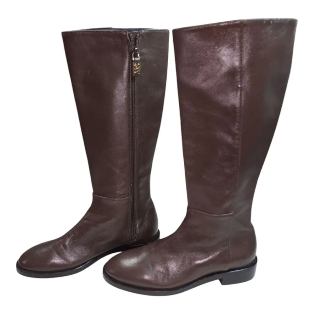 Stuart Weitzman Keelan Zip LEATHER Boot Style Color Walnut brown Sz 5.5‎ new